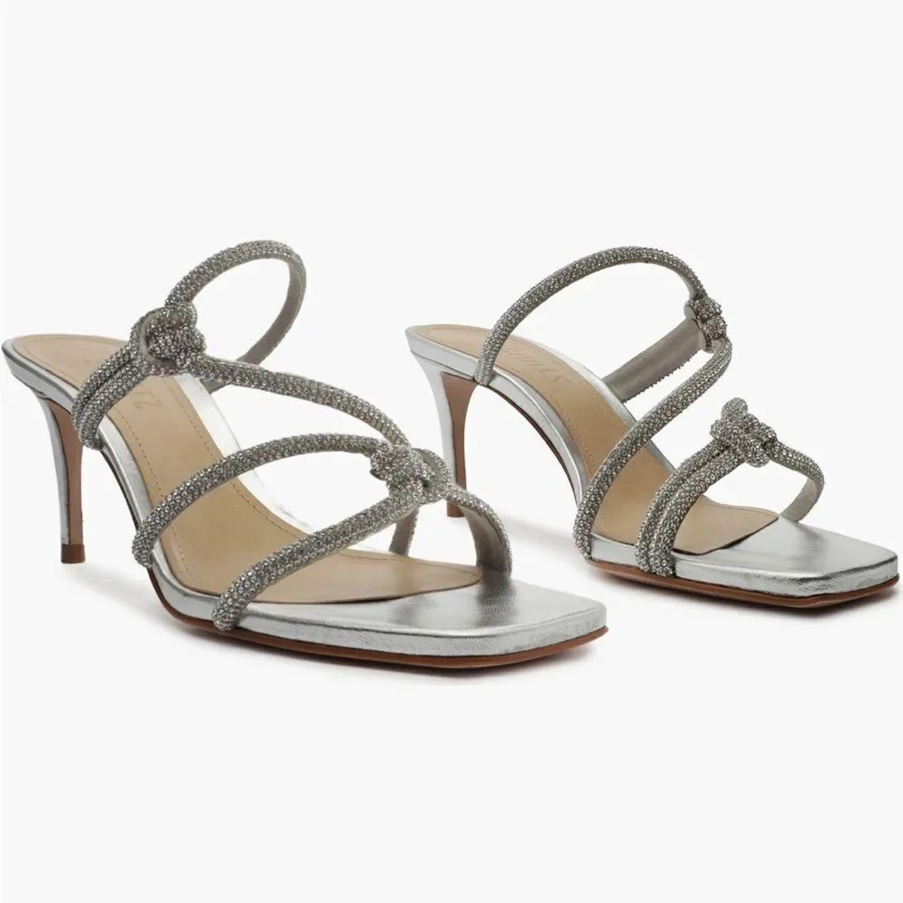 Schutz Lauryn Silver Rhinestone Sparkle Heeled Sandals Dressy New/Box $135